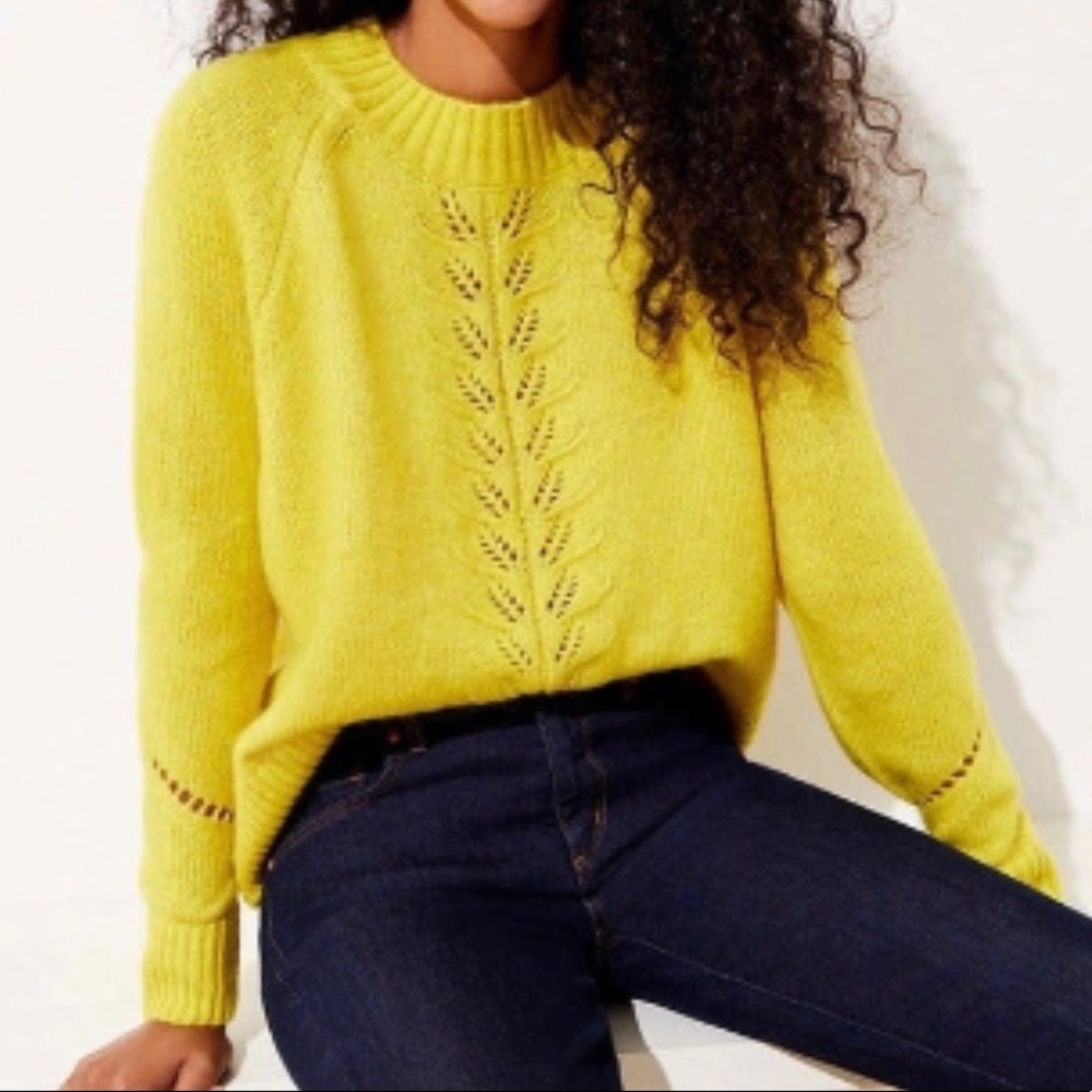 Loft Pointelle Yellow Sweater XS